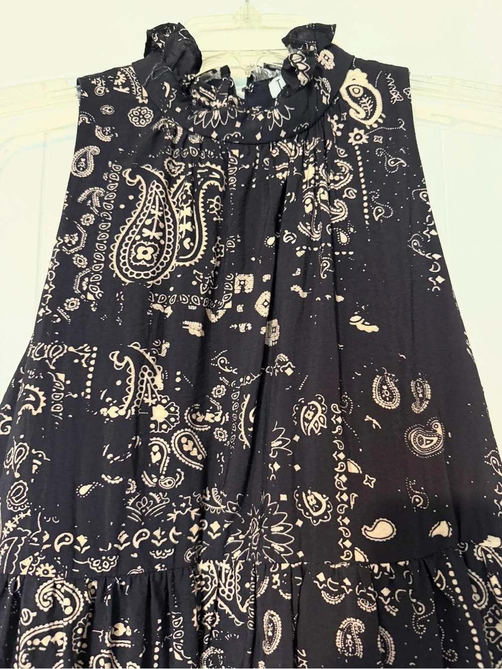 Sleeveless Navy Paisley Tiered Dress - Picture 2 of 4